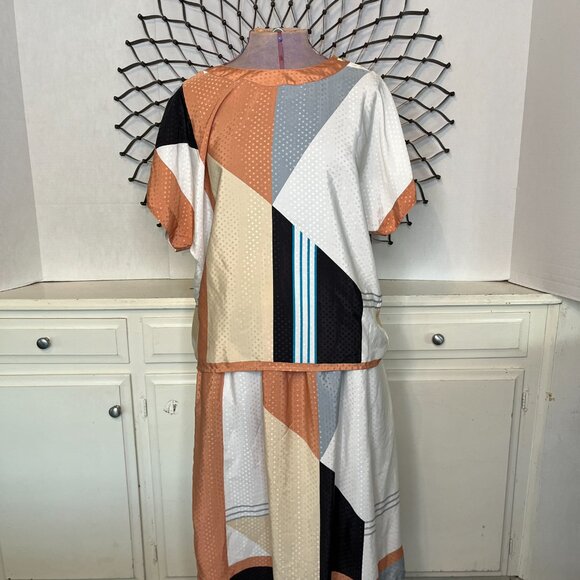 Vintage 80s Working Lady's Dress Womens Geometric Midi 2 Piece Stuart Lang s/8 - Picture 2 of 14